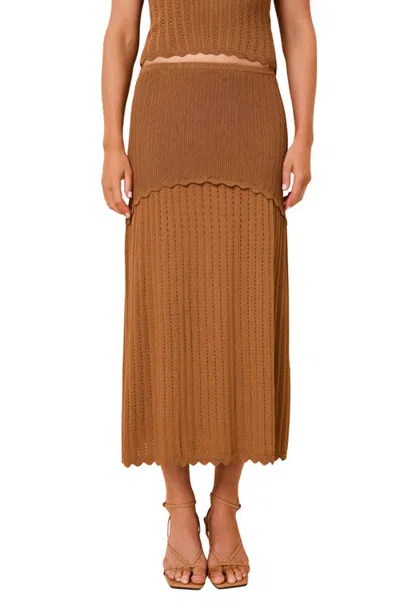 Solid & Striped Amara Pointelle Rib Midi Skirt In Camel