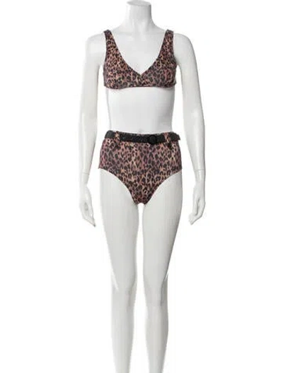 Pre-owned Solid & Striped Animal Print Bikini In Brown