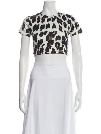 Pre-owned Solid & Striped Animal Print Crew Neck Crop Top In White