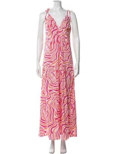 Pre-owned Solid & Striped Animal Print Long Dress In Pink