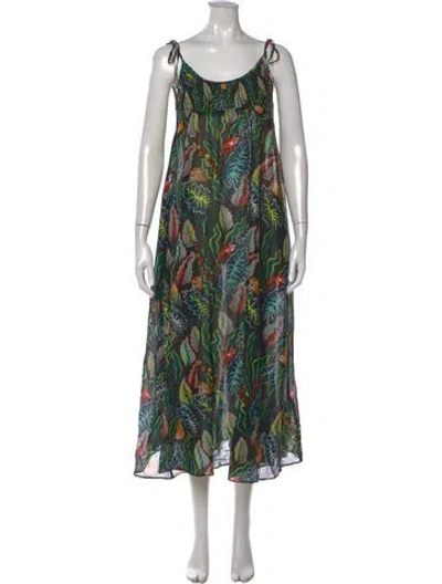 Pre-owned Solid & Striped Animal Print Midi Length Dress In Green