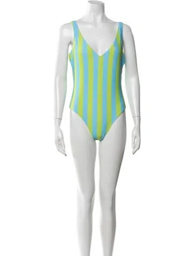 Pre-owned Solid & Striped Animal Print One-piece W/ Tags In Blue