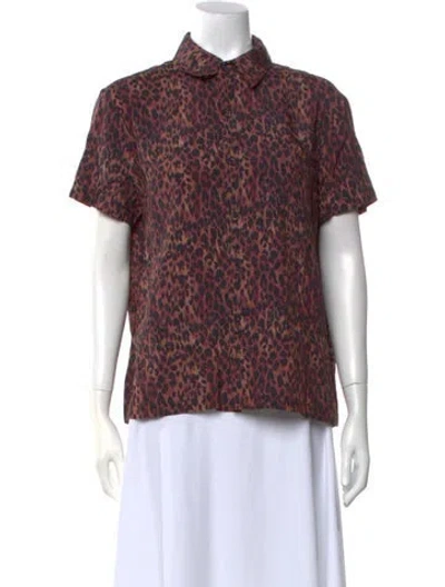 Pre-owned Solid & Striped Animal Print Short Sleeve Button-up Top W/ Tags In Brown
