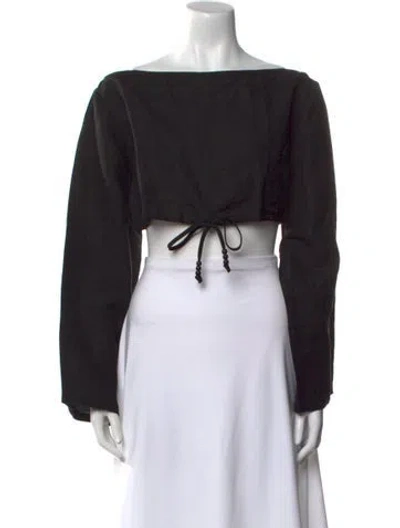 Pre-owned Solid & Striped Bateau Neckline Long Sleeve Crop Top W/ Tags In Black