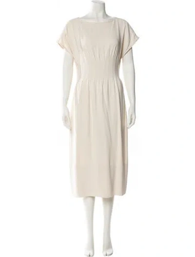 Pre-owned Solid & Striped Bateau Neckline Midi Length Dress In Neutral