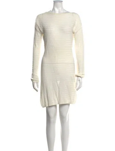 Pre-owned Solid & Striped Bateau Neckline Mini Dress In White