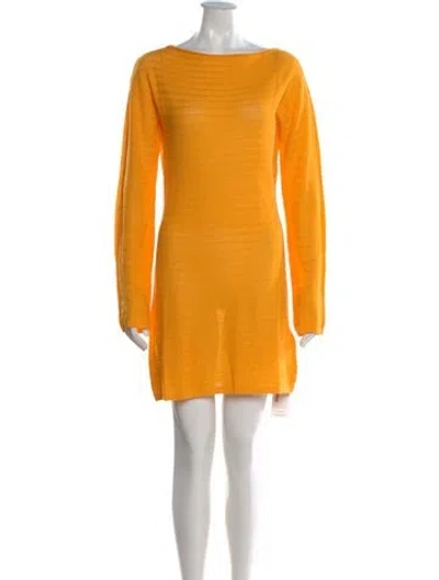 Pre-owned Solid & Striped Bateau Neckline Mini Dress In Yellow
