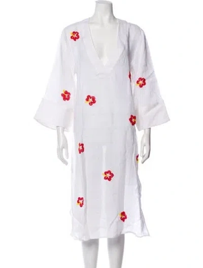 Pre-owned Solid & Striped Beaded Accents Cover-up In White