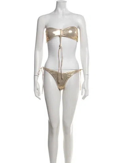 Pre-owned Solid & Striped Bikini In Gold/metallic