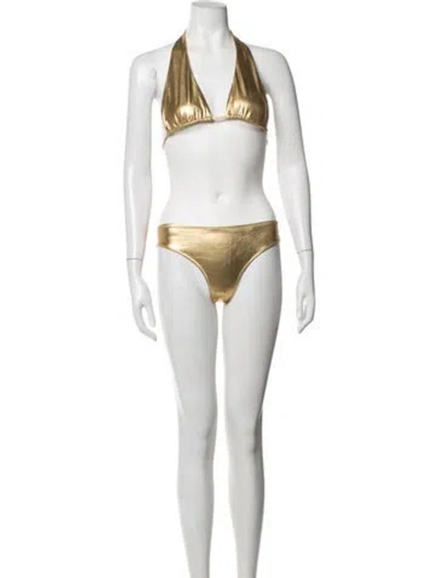 Pre-owned Solid & Striped Bikini W/ Tags In Gold