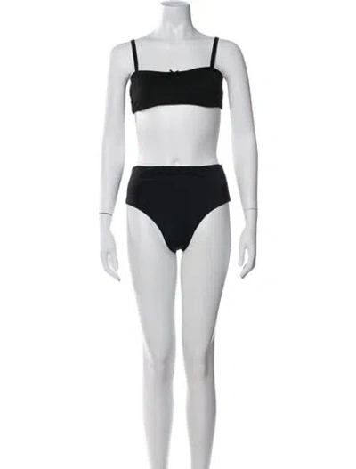 Pre-owned Solid & Striped Bow Accents Bikini In Black