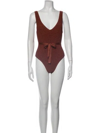 Pre-owned Solid & Striped Bow Accents One-piece In Orange