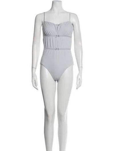 Pre-owned Solid & Striped Bow Accents One-piece W/ Tags In Blue