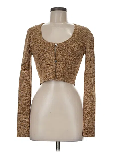 Pre-owned Solid & Striped Cardigan Sweater In Brown