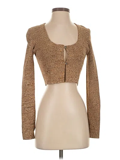 Pre-owned Solid & Striped Cardigan Sweater In Brown