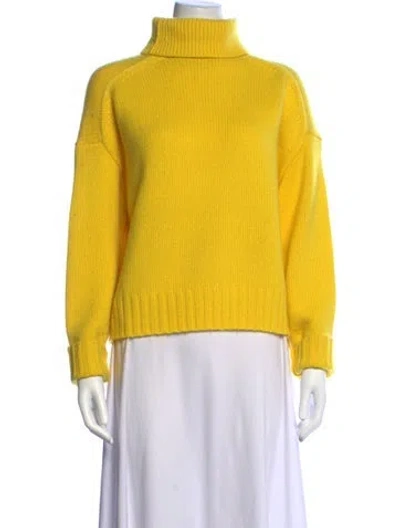 Pre-owned Solid & Striped Cashmere Turtleneck Sweater In Yellow