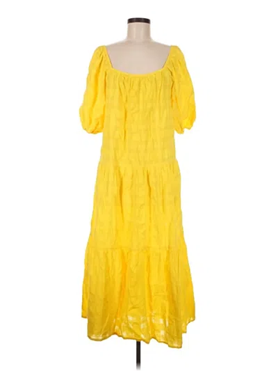 Pre-owned Solid & Striped Casual Dress In Yellow