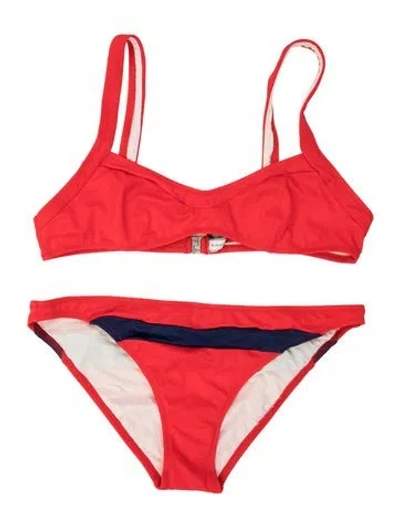 Pre-owned Solid & Striped Colorblock Pattern Bikini In Orange