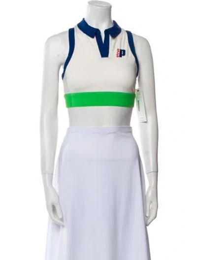 Pre-owned Solid & Striped Colorblock Pattern Crew Neck Crop Top W/ Tags In White