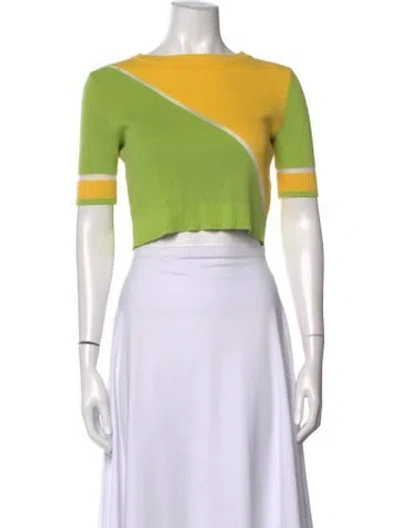 Pre-owned Solid & Striped Colorblock Pattern Crew Neck Crop Top In Yellow