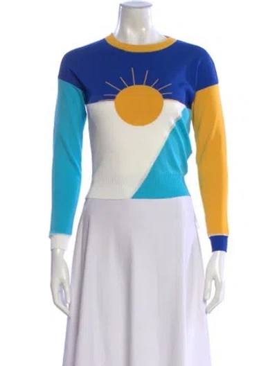 Pre-owned Solid & Striped Colorblock Pattern Crew Neck Sweatshirt In Blue