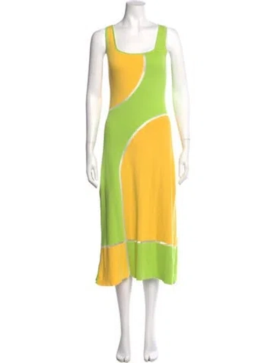 Pre-owned Solid & Striped Colorblock Pattern Long Dress In Green