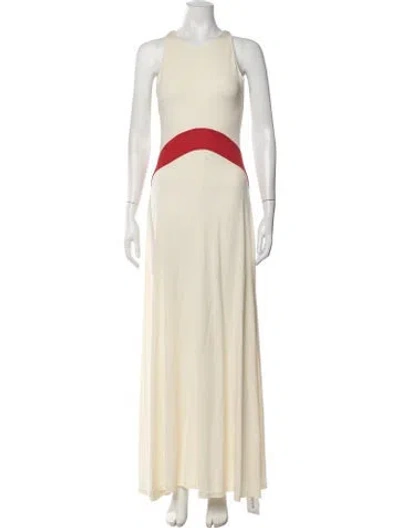 Pre-owned Solid & Striped Colorblock Pattern Long Dress In Neutrals