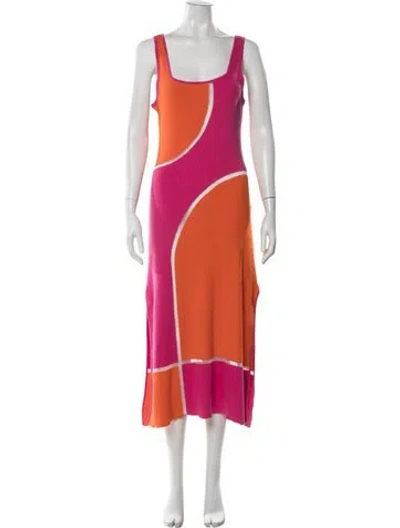 Pre-owned Solid & Striped Colorblock Pattern Long Dress In Pink