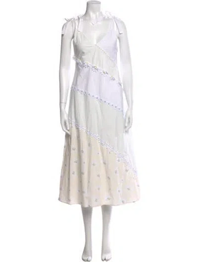Pre-owned Solid & Striped Colorblock Pattern Long Dress In White