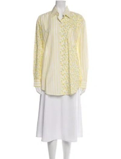 Pre-owned Solid & Striped Colorblock Pattern Long Sleeve Button-up Top W/ Tags In Yellow