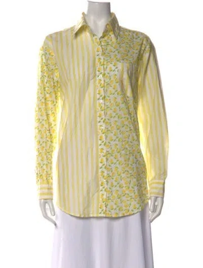 Pre-owned Solid & Striped Colorblock Pattern Long Sleeve Button-up Top W/ Tags In Yellow
