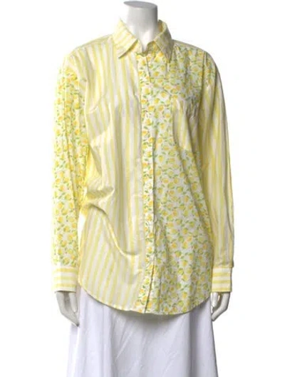 Pre-owned Solid & Striped Colorblock Pattern Long Sleeve Button-up Top In Yellow