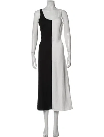 Pre-owned Solid & Striped Colorblock Pattern Midi Length Dress In Black