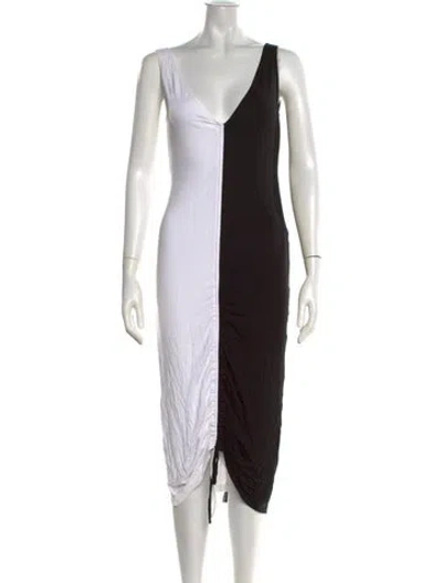 Pre-owned Solid & Striped Colorblock Pattern Midi Length Dress In Black