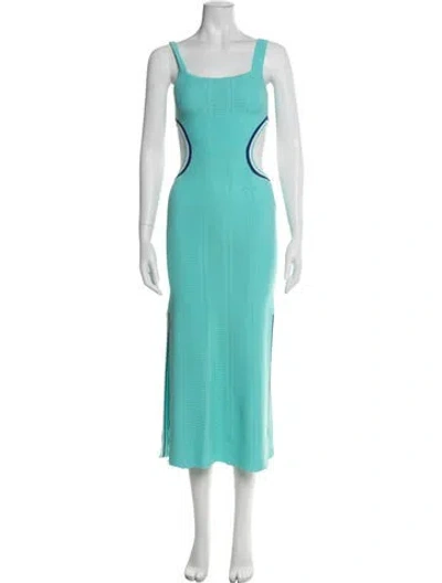 Pre-owned Solid & Striped Colorblock Pattern Midi Length Dress In Green