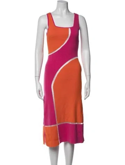Pre-owned Solid & Striped Colorblock Pattern Midi Length Dress In Pink