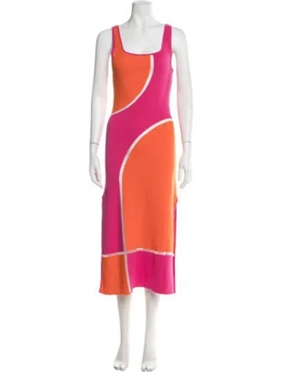Pre-owned Solid & Striped Colorblock Pattern Midi Length Dress W/ Tags In Pink