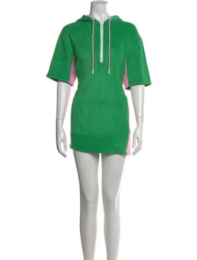 Pre-owned Solid & Striped Colorblock Pattern Mini Dress In Green