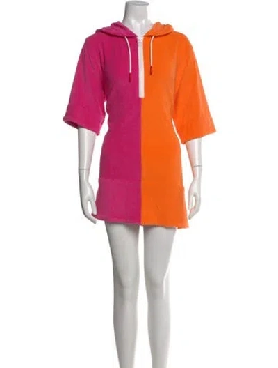 Pre-owned Solid & Striped Colorblock Pattern Mini Dress In Orange