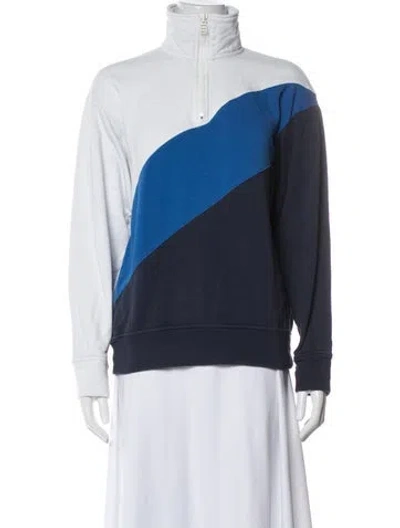 Pre-owned Solid & Striped Colorblock Pattern Mock Neck Sweatshirt In Blue