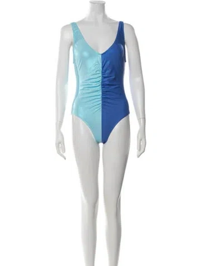 Pre-owned Solid & Striped Colorblock Pattern Ruffle Embellishment One-piece W/ Tags In Grey