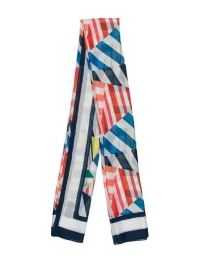 Pre-owned Solid & Striped Colorblock Pattern Scarf In Blue