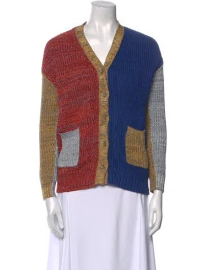 Pre-owned Solid & Striped Colorblock Pattern V-neck Sweater In Multi