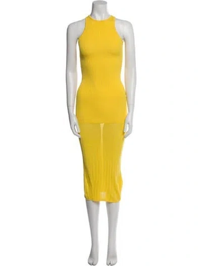 Pre-owned Solid & Striped Crew Neck Long Dress In Yellow