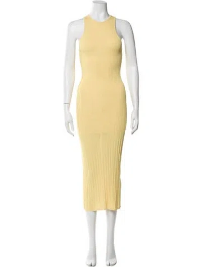 Pre-owned Solid & Striped Crew Neck Long Dress In Yellow