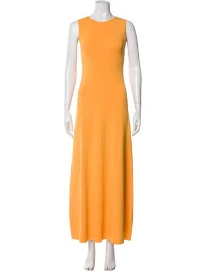 Pre-owned Solid & Striped Crew Neck Long Dress In Yellow