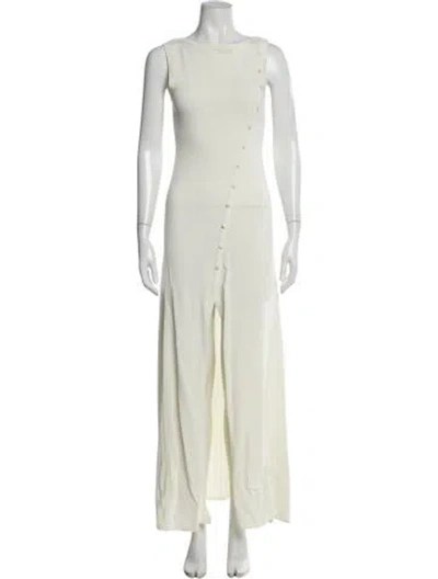 Pre-owned Solid & Striped Crew Neck Long Dress In Yellow