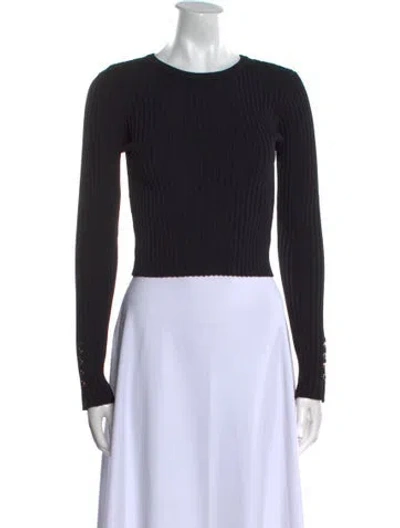 Pre-owned Solid & Striped Crew Neck Long Sleeve Crop Top In Black