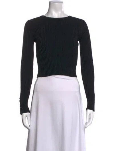 Pre-owned Solid & Striped Crew Neck Long Sleeve Crop Top In Black