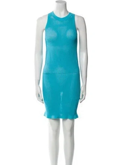 Pre-owned Solid & Striped Crew Neck Mini Dress In Blue